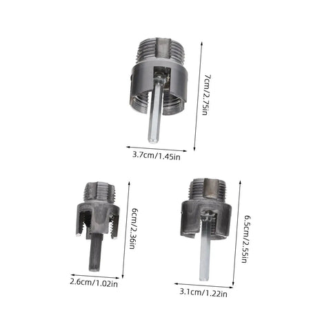 Three pieces of BAZEITFLOW 3 Piece Pvc Pipe Threader Tool Set Includes External And Internal Thread Cutting Kit for PVC pipes.