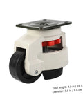 Hella Rugged Set Of Four Heavy Duty Leveling Swivel Casters With Extra Strong Steel Plate Mount For Smooth Workbench Rolling And Rock Stable Industrial Material Handling, close-up of a swivel caster.