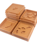 Ten Piece Montessori Geography Learning Toy Set For Kids With Earth Science Molds for land and water forms, brown terrain molds.