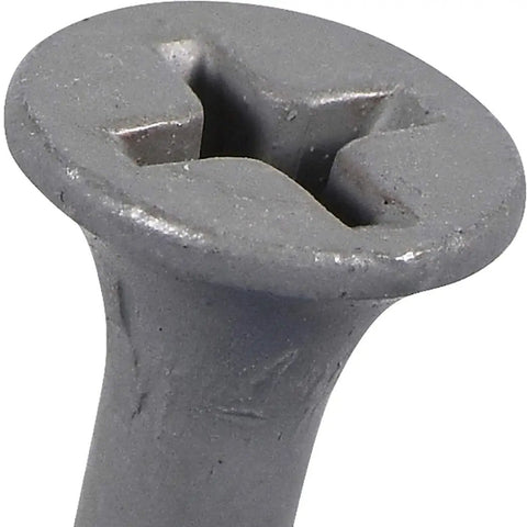 Close-up of Built Tough Gray Epoxy Exterior Deck Screws 181 Pack Bugle Head Fasteners showing the gray coated bugle head design.