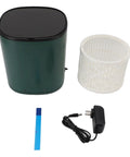 Snag This Game Changing Portable Mini Washer Built For Cramped Quarters And Dorm Life With Quick Self Draining Basin ABS Build Ideal For Socks And Underwear Plus Sleek Green Finish That Truly Slaps showing the green mini washer with draining basket and power cable.