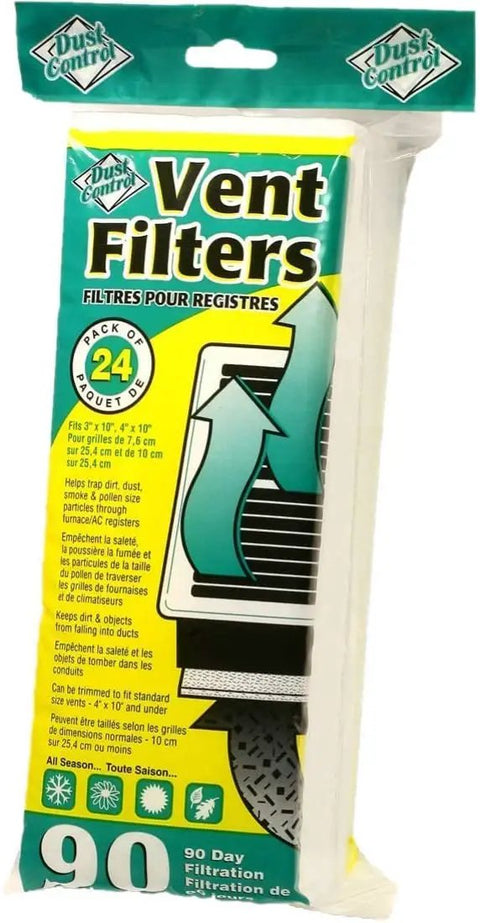 Whole House Vent Filter Pack For Home Air, Dust Control Filters For Floor Vents, 24 Pack, 4 Inch By 10 Inch, 1/8 Inch Thick