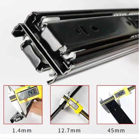 Soft Close Drawer Slides With No Fuss 3 Fold Full Extension Telescopic Rails And Damping Buffer, measurement details, side mount view