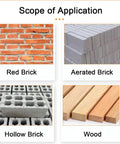 Scope of application showing red bricks, aerated bricks, hollow bricks, and wood for Beefy Tungsten Carbide Reciprocating Saw Blades.