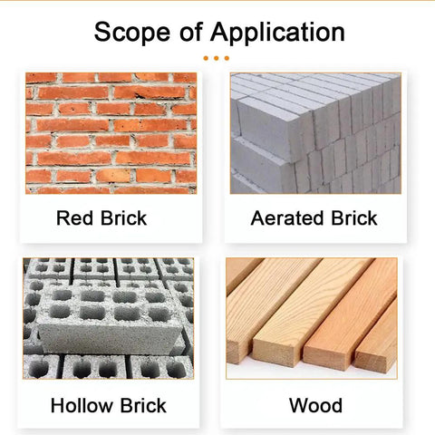 Scope of application showing red bricks, aerated bricks, hollow bricks, and wood for Beefy Tungsten Carbide Reciprocating Saw Blades.