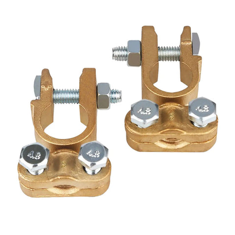Beefy Brass Battery Terminals Top Post Connectors Clamps Set for Marine Cars Boats and RVs One Pair Designed for Battery Extension Parallel Connection