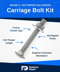 Five Sixteenth By Eighteen Fully Threaded Carriage Bolt Kit For Exterior Use With Hot Dipped Galvanized Finish Heavy Duty Outdoor