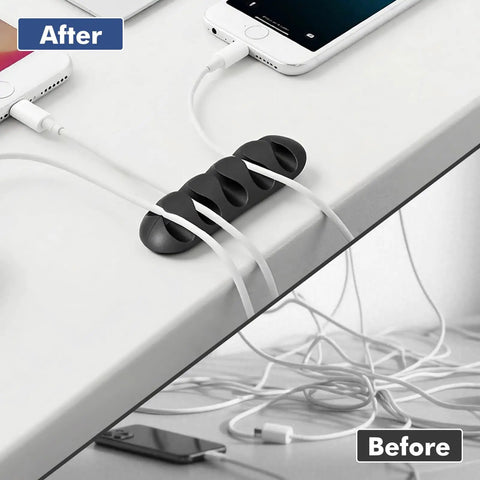 18 Pack Black Adhesive Cable Clips Organizer Set For Desk Nightstand And Office Single Double And Five Slot Wire Management Clips in use