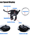 Sweet 21 Speed Bike Shifter And Brake Lever Set With Optical Gear Indicator showing 3 speeds left, 7 speeds right.