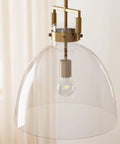 Leigh Pendant Light With Oversized Glass Shade And Adjustable Cord, Dope Vintage Brass Ceiling Fixture For Kitchen Island Or Entryway