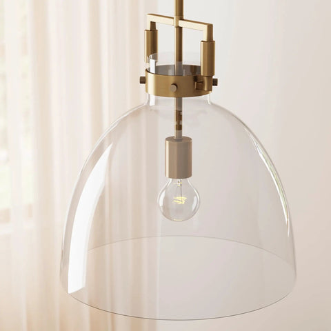 Leigh Pendant Light With Oversized Glass Shade And Adjustable Cord, Dope Vintage Brass Ceiling Fixture For Kitchen Island Or Entryway