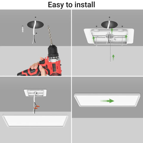 Installation steps for Flat Panel LED Light With Remote, 22.8x7.8 Inch, 32W, 3500LM, 3000K-6500K Adjustable Color Temperature