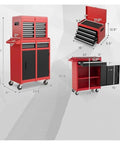 Rolling Tool Box With Detachable Five Drawer Chest Tough As Nails Heavy Duty Steel Cabinet With Drawer Liners And Smooth Wheels Rustproof Powder Coated Finish EVA Padding In Drawers Perfect For Garage Shop Or Warehouse Storage In Red, 40 in tall
