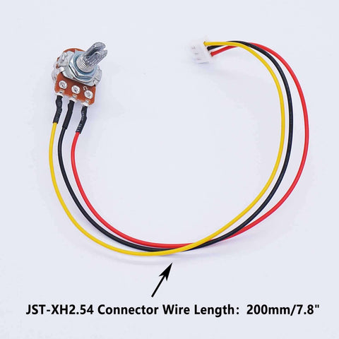 Three 1K Ohm Linear Taper Rotary Potentiometers with 3 Pin XH2.54 3P Connector and 200mm wiring, top view