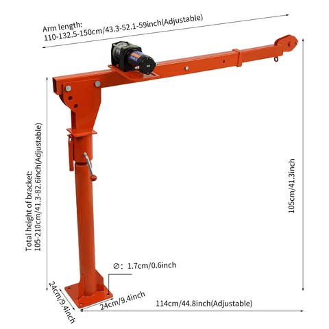 Heavy Duty 1100 Lb Truck Mounted Crane Hoist W/ 12V Electric Winch For Rough Work Zones built with adjustable arm length and sturdy base.