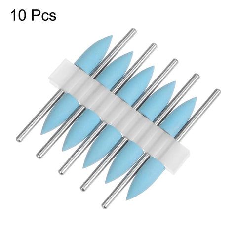 Pro Grade Ten Pc Rubber Polishing Bits For Rotary Tools With 600 Grit Silicone Buffing Wheels 6mm Diameter in packaging