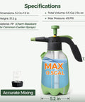 Half Gallon Hand Pump Sprayer For Home Garden Chores And Household Care With Easy Side Fill Port Built In Measuring Cup Adjustable Nozzle Refillable For Fertilizers Water And Cleaning Tasks, specifications displayed with measuring cup and dimensions