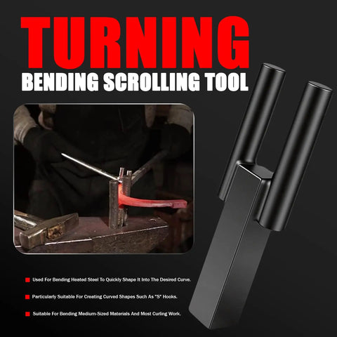 Bending scrolling tool from One Inch Blacksmith Anvil Hardy Hole Tools Set Five Piece Forging Kit with Pro Grade Hot Cut Tool