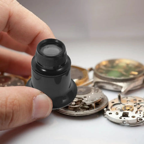 Five Piece Jewelers Loupe Set With Holder 3X 5X 10X 15X 20X Monocular Magnifiers viewing watch components close-up