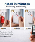 Installation steps for Wireless Remote Door And Window Alarm With Magnetic Sensor, includes remote control close-up