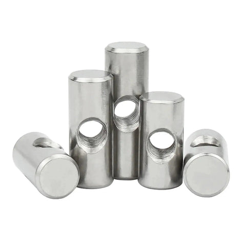 Beefy 304 Stainless Steel Cross Hole Barrel Nuts Set M4 To M6 Five Pack For Wood Furniture, corrosion-resistant and anti-rust.