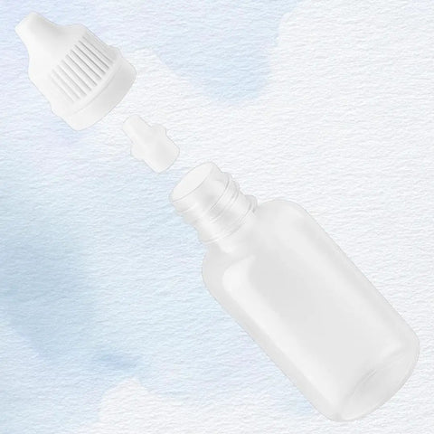 No Sweat Refills With This Five Piece Pack Featuring Four White 15ml Plastic Dropper Bottles Plus One Quick Pour Funnel Designed For Smooth Eye Drops And Portable Travel Ready Storage
