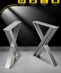 Premium Heavy Duty Brushed Stainless Steel Table Legs Featuring Anti Slip Leveling Feet And Quick No Sweat Assembly For Rock Solid Desk Or Bench Frames At Seventy Two Cm Tall, displayed at an angle.