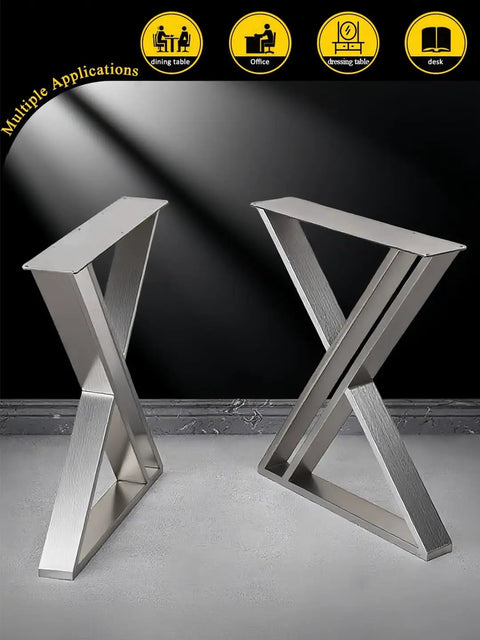 Premium Heavy Duty Brushed Stainless Steel Table Legs Featuring Anti Slip Leveling Feet And Quick No Sweat Assembly For Rock Solid Desk Or Bench Frames At Seventy Two Cm Tall, displayed at an angle.