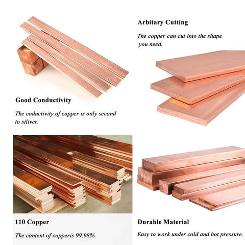 Two Twelve Inch Copper Flat Bars One Eighth Inch Thick One Inch Wide 99.98 Percent Pure C110 Copper For Electrical Connectors DIY Projects