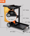 Three Shelf Cleaning Cart That Packs 200 Lb Capacity, 25 Gallon PVC Bag And Cover, Heavy Duty Janitorial Cart Built For The Hustle