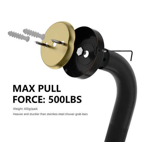 12 Inch Anti Slip Shower Grab Bar In Antique Brass with max pull force 500 lbs, showing concealed mount and knurled grip