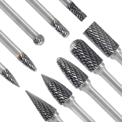 10 Piece Pro Grade Heavy Duty Carbide Burr Set For Die Grinder Bits With Quarter Inch Shank And Half Inch And Quarter Inch Head