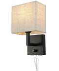 Dope Bedside Wall Mount Light With Dimmer Switch And Two USB Ports, Fabric Linen Shade Wall Sconce With Plug In Cord