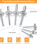 500 Piece Aluminum Blind Rivet Kit With 14 Size Assortment Pop Rivets Set displayed with aluminum grips and steel mandrels