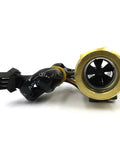Front view of Three Quarter Inch Brass Flow Sensor Switch With Hall Effect Water Meter showing inlet fan, BSPT male thread, wires visible
