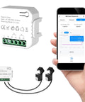 Image of dual channel home energy monitor with 2x120A sensors, app interface on phone, ideal for smart home energy management.