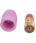 Pro Grade Welding Accessory Kit With Glass Gas Lens Set, Ceramic Nozzles, Copper Components, close-up of ceramic and copper parts