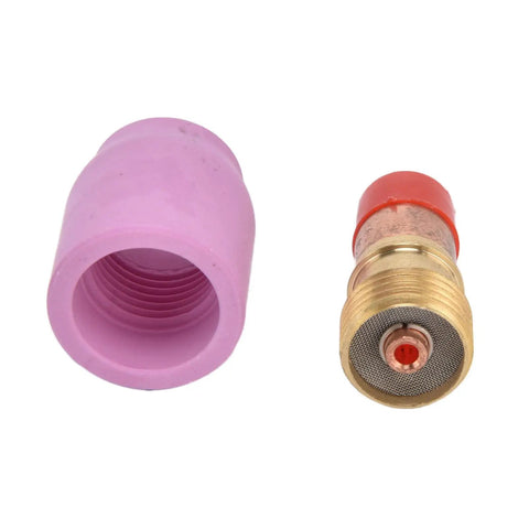 Pro Grade Welding Accessory Kit With Glass Gas Lens Set, Ceramic Nozzles, Copper Components, close-up of ceramic and copper parts
