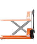 Heavy Duty Pallet Jack Open Bottom Lift Truck With 2200 Lb Capacity, 45 Inch By 21 Inch Forks, side view displaying stability features.