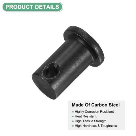 Beefy 4 Pack Single Hole Clevis Pins M10x16mm Carbon Steel Flat Head for Mechanical Linkage Fixed Parts Ship Rigging and Link Hinge Systems Reusable Heavy Duty Fasteners for Agriculture Aviation and Construction, carbon steel close-up