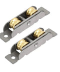 Heavy Duty Double Roller Window Pulley Wheels For Slick Sliding Door Track Fixup With Stainless Steel And Brass Plating includes two pulleys with brass wheels.