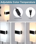 Plug In Wall Light Sconce With Adjustable Color Temperature, 12W Indoor Lamp, 3 Color Temperatures, plug and switch detail