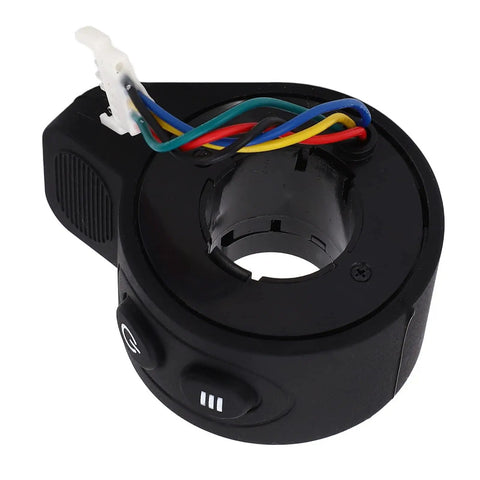 Black finger throttle for electric scooters with wires, showing ultra sensitive accelerator control and convex stripes