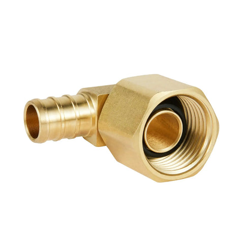 5Pc Brass Barb Crimp PEX 1/2 In X 1/2 In Female NPT Swivel Elbow Adapters, Lead Free, Heavy Duty Fittings, Universal PEX Connection For All Brand Tubing, Clamp Compatible, Durable Brass Construction, brass PEX elbow fitting