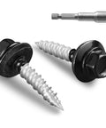 Heavy Duty Number 10 X 1 Inch Metal Roofing Screws Pack Of 80 Black Rustproof Hex Heads with seamless neoprene washers and driver bit.