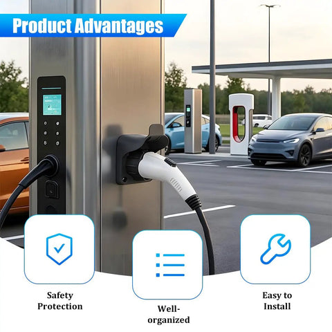 Rock Solid Wall Mount EV Charging Cord Holster Built With Hella Durable Nylon SAE J1772 Cable mounted next to an EV charging station.