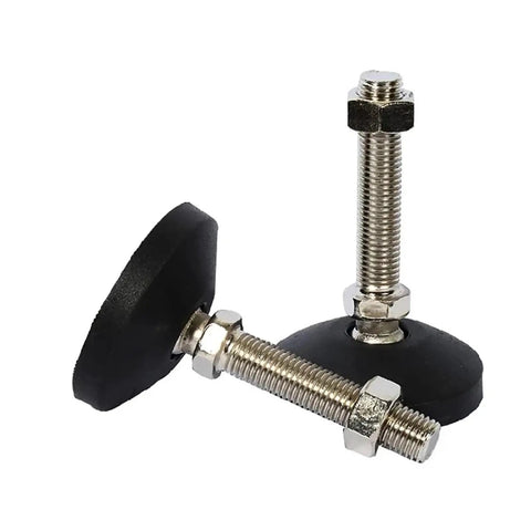 Rock Solid Heavy Duty Nylon Adjustable Leveling Feet With Swivel Base And Universal Thread Sizes For Furniture Or Equipment Support Built Like A Tank, showing two leveling feet with bolt.