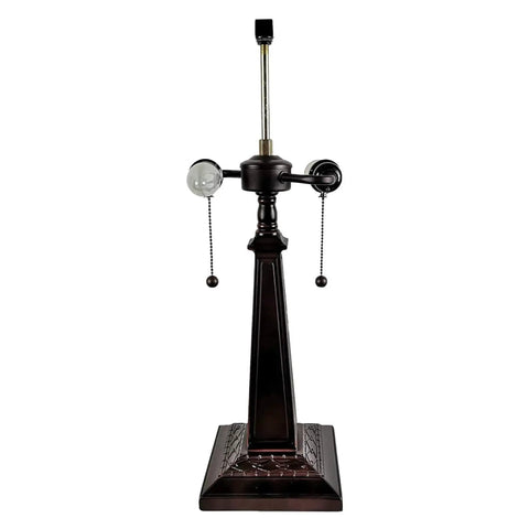 Base of Vintage Tiffany Style Table Lamp With Stained Glass Shade 23 Inch Nightstand Light For Living Room Warm Brown Glass