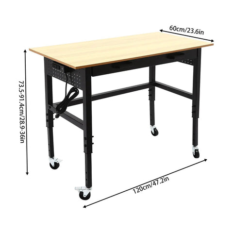 Heavy Duty Rolling Workbench Adjustable Height Rock Solid Steel Base Durable Hardwood Top Smooth Glide Casters Tool Cart For Garage Workshop Home Flex Setup with adjustable height and smooth wheels.