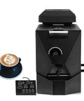 No Fuss Electric Coffee Bean Roaster Featuring Digital Controller And Nine Auto Baking Curves Smooth Roller Heating Designed For Busy Cafes Built Different To Crush Daily Orders And Deliver Consistent Bold Flavor Every Single Batch with cup of latte.
